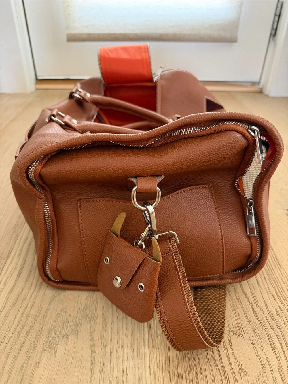 Tan Leather-Look Small Pet Carrier with Mesh Ventilation 11x18 inches
